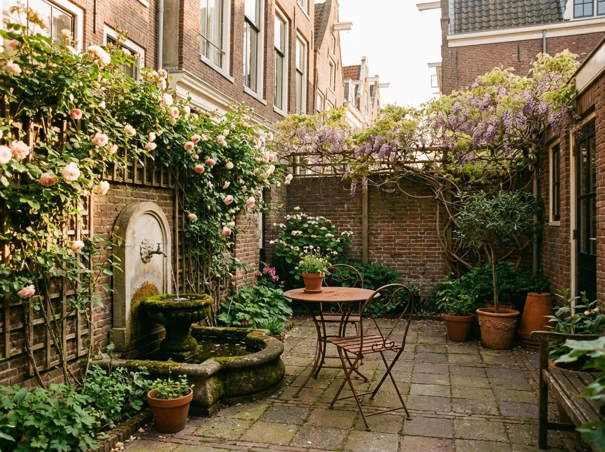 Stadstuin met terras en siergrassen in de Jordaan